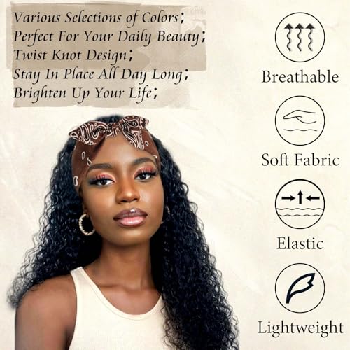 STGDAK Style 110 Boho Bow Headbands for Women 6 Pack, Cute Cashew Print