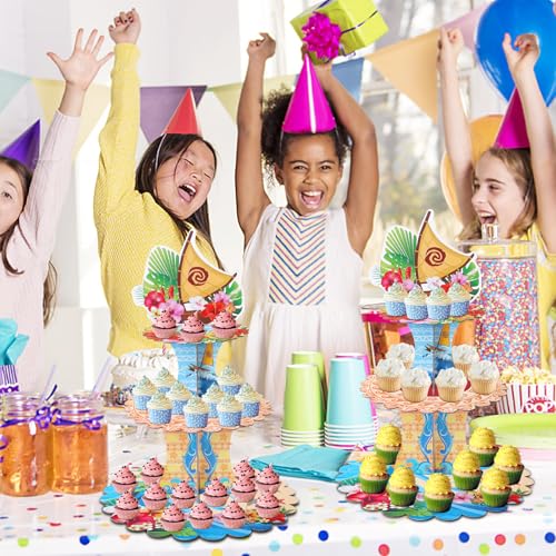 3-Tier Hawaiian Cupcake Stand for Luau Party Decorations