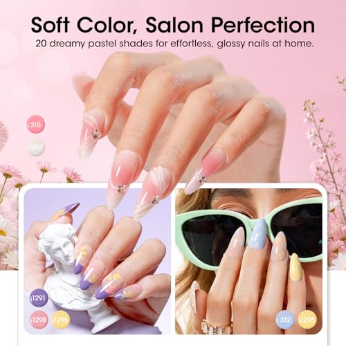 GELLEN 24PCS Gel Nail Polish Set – Blooming Pastel Collection with Base & Top Coat