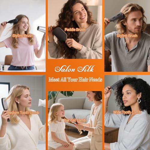 SALONSILK 5-Piece Professional Hair Brush and Comb Set for Styling
