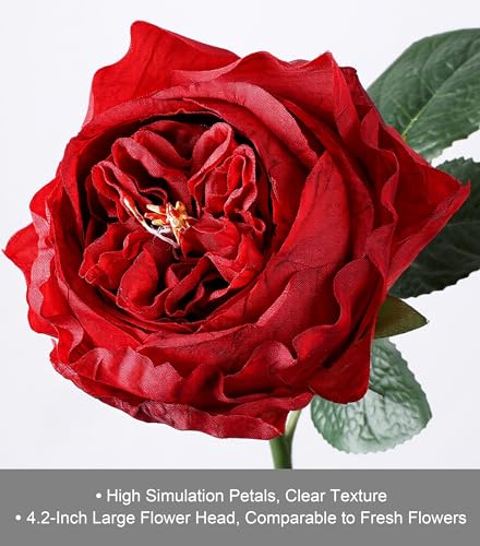 Bright Red Austin Rose Silk Flowers - 13 Branches for Wedding & Decor