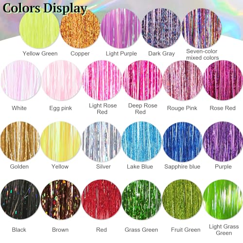 Hair Tinsel Extensions - 8 Packs, 1600 Strands, 50 Inch Gold