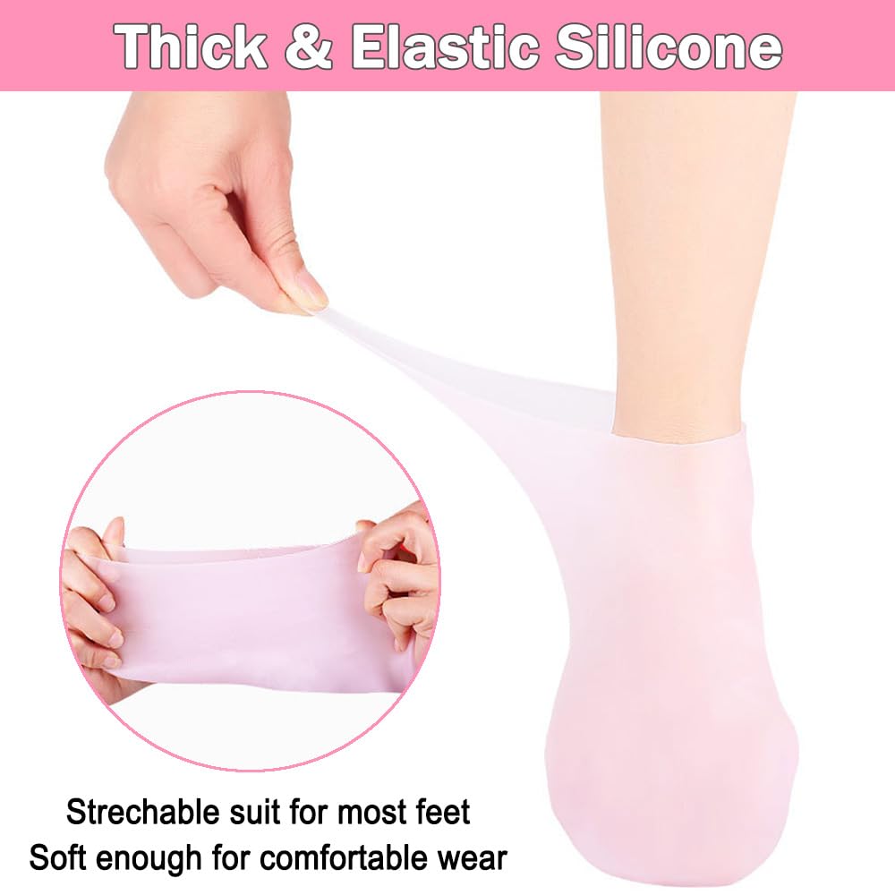 2 Pairs Silicone Socks for Dry Cracked Feet Women Silicone Moisturizing Socks for Women Foot Care After Pedicure Aloe Infused Spa Gel Socks Foot Covers for Repairing Rough Skin Heels Calluses