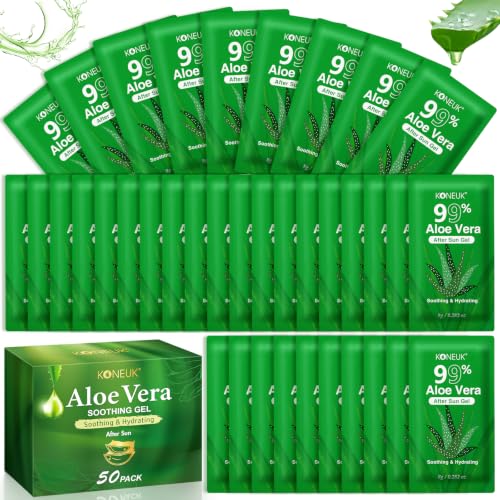 99% Pure Aloe Vera Gel Travel Set - 50 Individual Packs for Face & Body