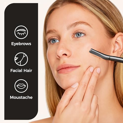 ZOMCHI Eyebrow Razor for Women & Men, Precision Cover, Black | Includes 6 replacement blades, reusable metal handle, precise trimming, easy cleaning, compact for travel