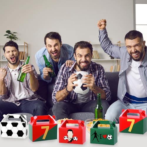 12 Soccer Star Treat Boxes - Red & Green Goodie Bags for Parties