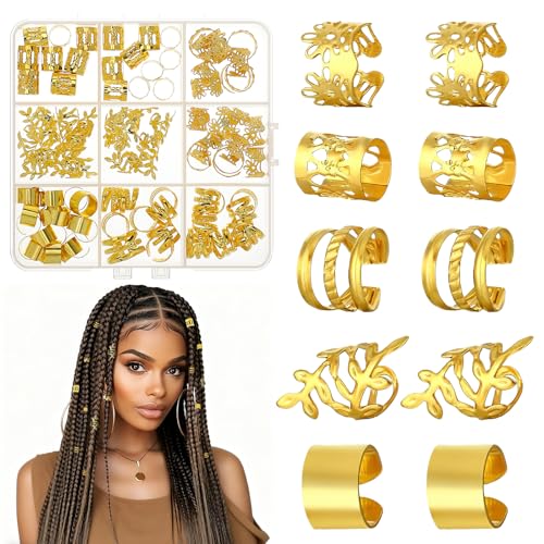 Redriver 100PCS Gold Hair Cuffs for Braids & Locs - Metal Dreadlock Accessories Set