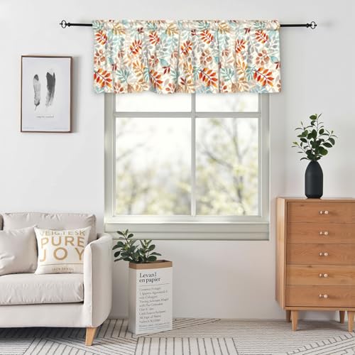 54x18 Inch Fall Eucalyptus Leaves Window Valance for Kitchen & Living Room