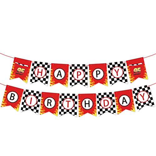 Race Car Birthday Banner - Checkered Flag Party Decoration