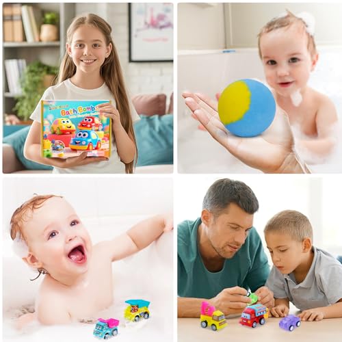 Kids Bath Bombs with Surprise Cars - 6 Pack Bubble Bath Fizzies for Boys & Girls