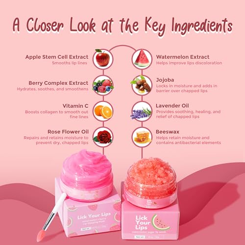 Watermelon Lip Scrub and Sleeping Mask Duo for Soft Lips