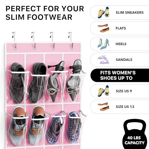 Simple Houseware 24-Pocket Over the Door Shoe Organizer, Pink