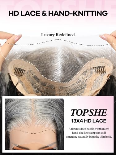 Topshe 24-Inch Straight Lace Front Wig, Black with 613 Blonde Roots