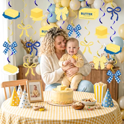 Butter Yellow Birthday Decorations - 20 pcs Hanging Swirls