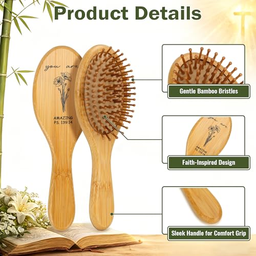 6 Pack Bamboo Hair Brushes with Bible Verses - Eco-Friendly Christian Gifts