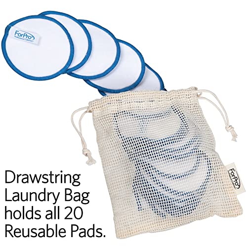 ForPro Organic Reusable Cotton Rounds with Laundry Bag - 20 Pack