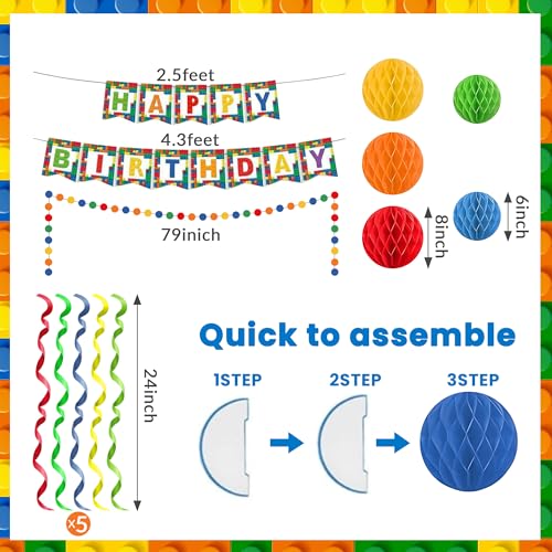 Building Block Birthday Party Decorations Set - 20pcs Banner & Cupcake Toppers