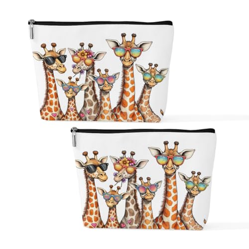 Wenboco Funny Giraffe Makeup Bag - 2 Pcs Preppy Cosmetic Pouch, Multicolor 1562