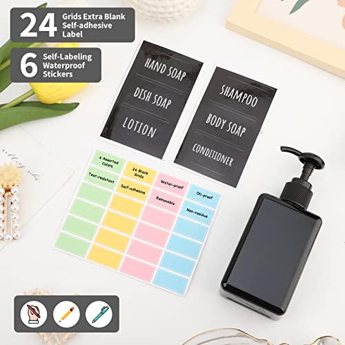 Segbeauty 4pcs Black Small Lotion Dispenser Set - 200ml Refillable Shampoo Pump Bottles with Waterproof Labels