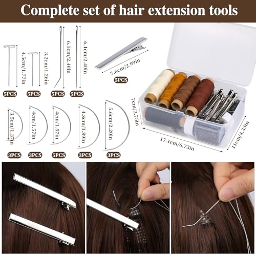 Micro Beads Hair Extension Kit with Sewing Threads & Clips - Style2