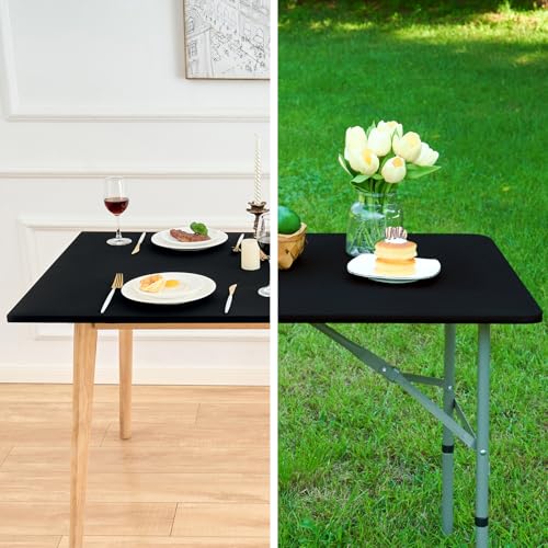 30x72 Inch Black Fitted Tablecloth - Elastic Spandex Cover for Indoor & Outdoor Use