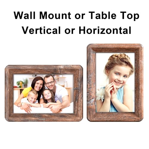 4x6 Rustic Wooden Picture Frame with Tempered Glass - Vertical & Horizontal Display