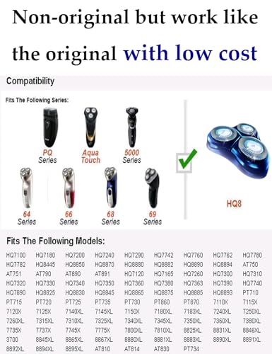HQ8 Replacement Shaver Heads for Philips Norelco, 6-Pack - Upgraded Compatibility