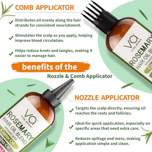 Blend Of Pure Rosemary Oil For Hair Growth With Castor, Batana, Jojoba Oil-Infused With Biotin & Vitamin E-Blend of Effective Hair Oils for Hair Growth-Strengthening Treatment-By Vital Affair-6 Fl Oz