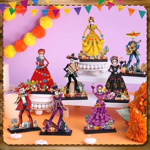 8 Pcs Day of the Dead Wooden Table Decorations - Dia De Los Muertos Centerpieces