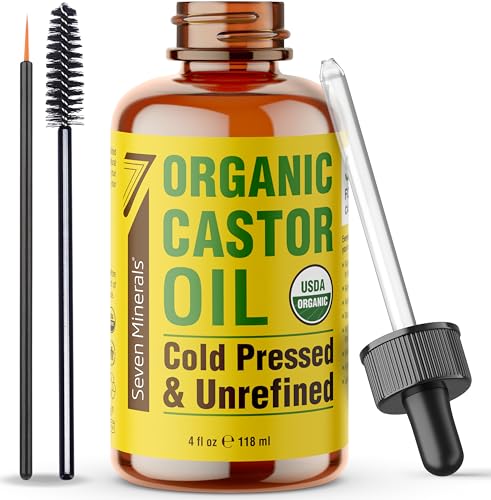 Seven Minerals Organic Castor Oil 4oz for Eyelash, Eyebrow & Hair Growth - Pack of 1