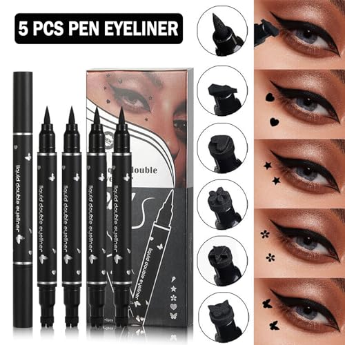 Black 5-Shape Double-Headed Liquid Eyeliner Stamp Set for Creative Eye Makeup