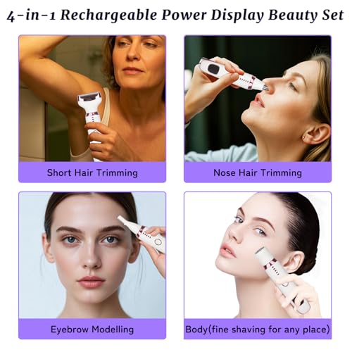Wet & Dry Electric Razor for Women Men,4 in 1 Rechargeable Led Display Electric Shaver and Facial Hair Remover,Painless Ladies Body Razors for Nose Face Body Leg Bikini Arm Hair (White)
