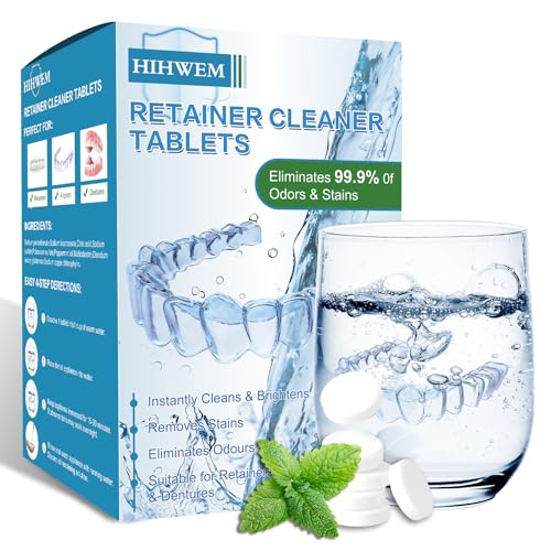 HIHWEM Retainer & Denture Cleaner Tablets - 120 Count, Non-Abrasive Soak