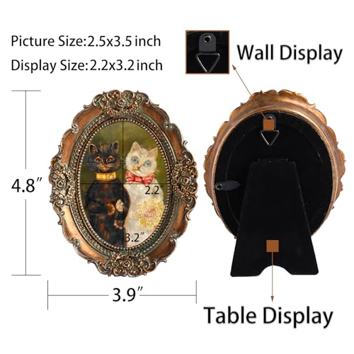 VINLIFE Vintage Oval Mini Picture Frame 2.5x3.5 - Bronze Floral Design