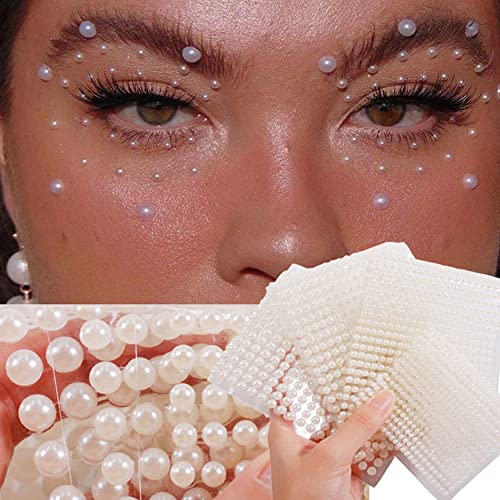 RUSTAMM White Pearl Face & Nail Rhinestones 3D Self-Adhesive Gems for Body Art & DIY Jewelry