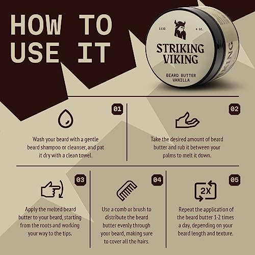 Striking Viking Beard Butter - Non-Greasy Moisturizer With Natural Ingredients (Vanilla, 4oz) - Keep Your Beard Hydrated and Refreshing