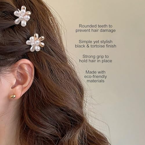 Ivyu Pearl Floral Mini Claw Hair Clips - Gold Hair Accessories for Weddings & Daily Wear
