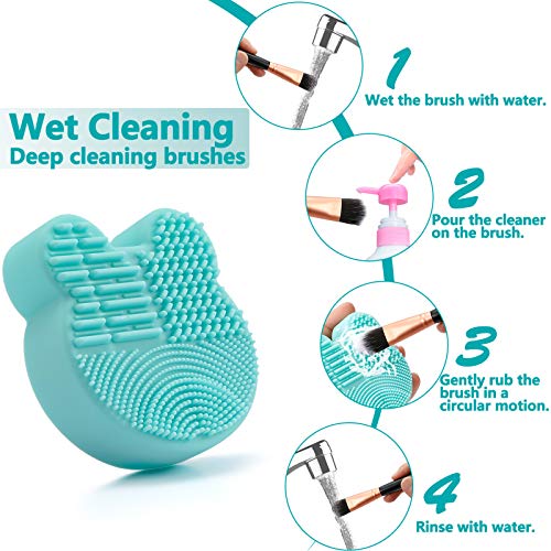 TailaiMei 2 Pack Makeup Brush Cleaning Mat with Color Removal Sponge, Silicone & Scrubbing Pad for Wet & Dry Cleaning