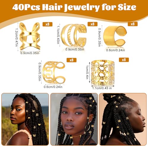40pcs Adjustable Gold Hair Cuffs for Braids - Hair Jewelry Accessories