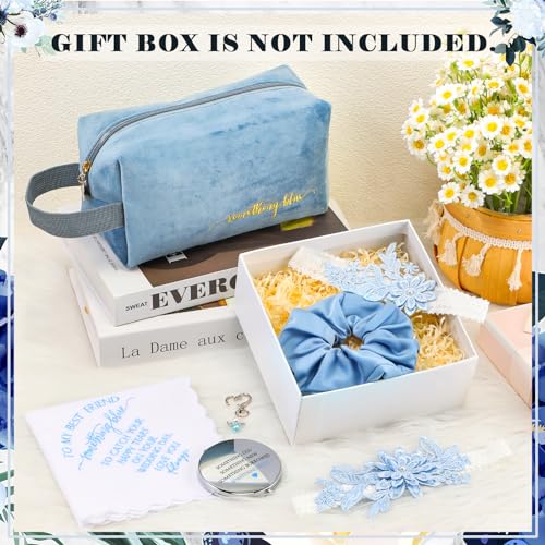 Hanaive Wedding Gift Set for Bride - Blue Cosmetic Bag Handkerchief Garter Mirror Charm