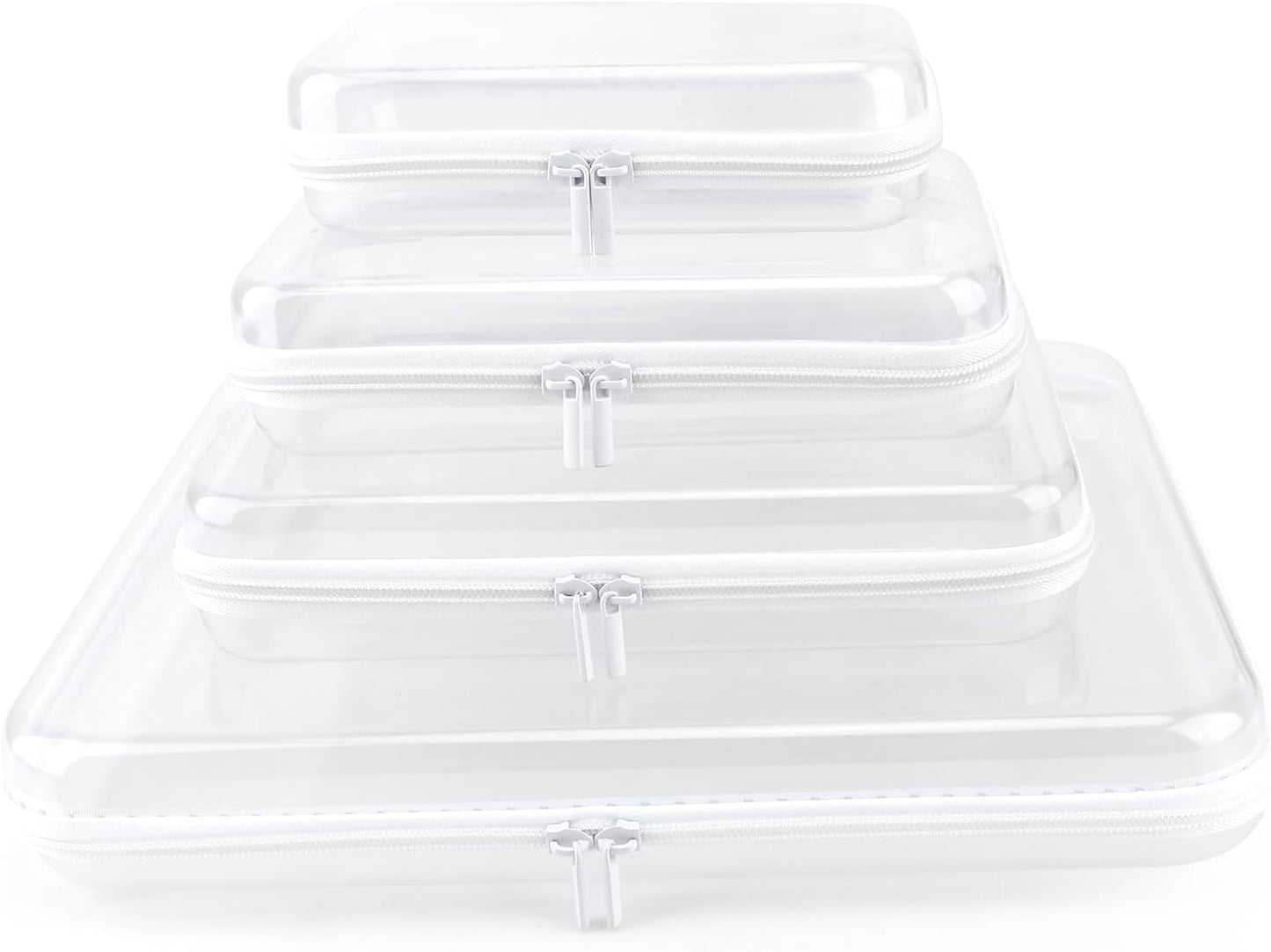 Clear Hard Shell Zipper Case - 3 Pack Waterproof Makeup Organizer & Travel Toiletry Bag | Large Size