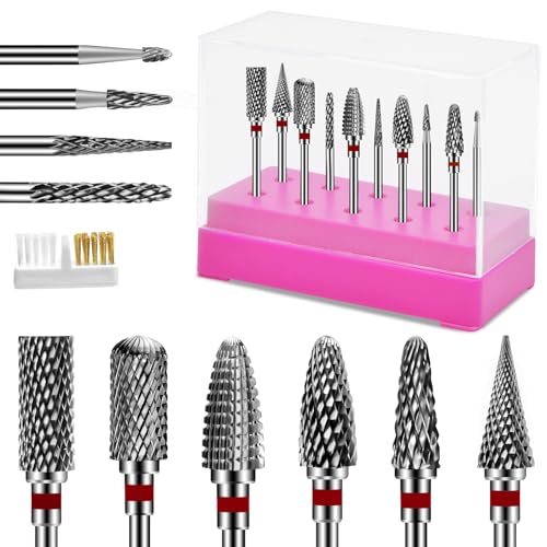 CGBE 10PCS Red Tungsten Carbide Nail Drill Bits Set