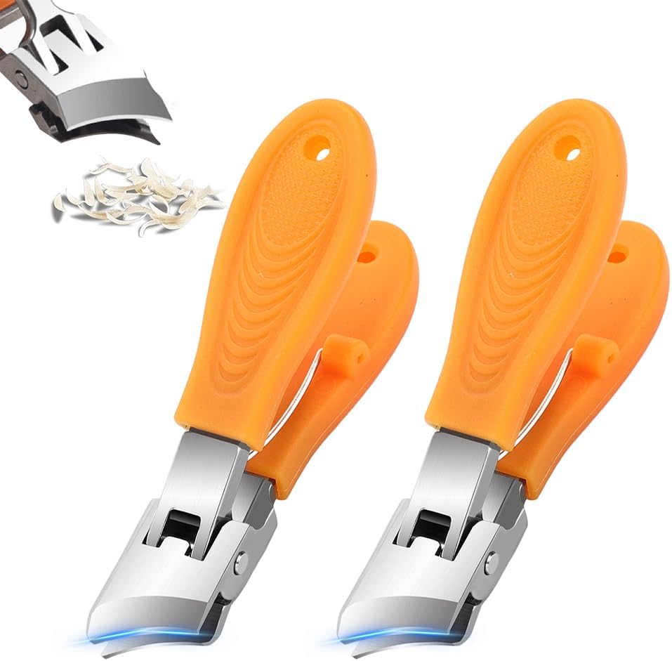 Wide Jaw Opening Anti-Splash Slanted Nail Clipper - Curved Fingernail & Toenail Clippers for Thick Nails | Black & Orange