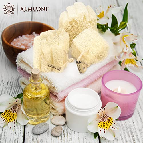 ALMOONI Mini Natural Loofah Sponge - Eco-Friendly Exfoliating Body Scrubber, 3 Count