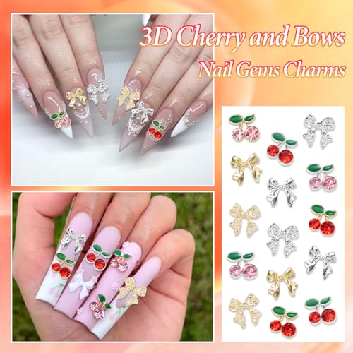 Pink 3D Nail Gems Charms Y2K Bow Cherry Nail Art Charms – 60pc Set