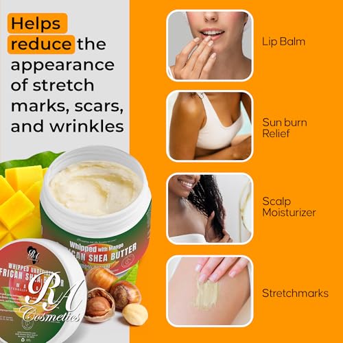 RA Cosmetics Whipped Shea Butter with Mango - 6oz Moisturizer for Skin & Hair