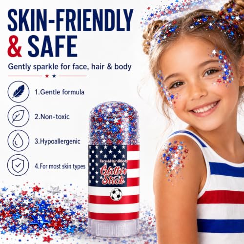 Red, White & Blue Glitter Stick for Face, Hair & Body - Patriotic Makeup