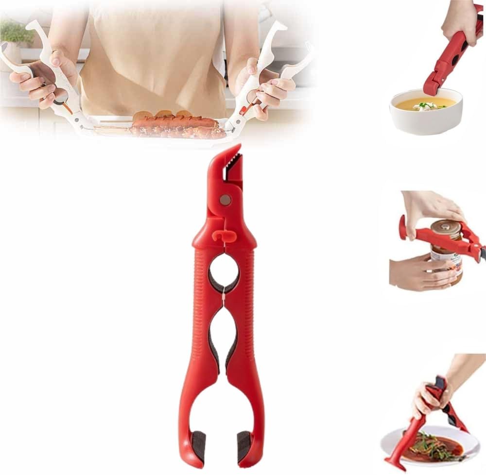 3-in-1 Hot Plate Gripper - Multi-Angle Anti-Scald Bowl Holder Tool | Red, Secure Lock Design