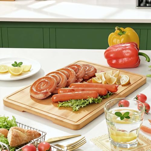 Zarler Bamboo Cutting Board Set - 3 Durable Boards with Juice Grooves & Handles, Ideal for Meal Prep