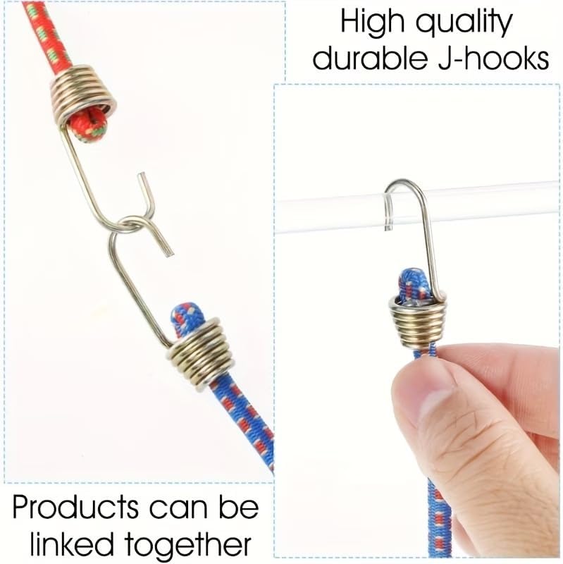 Heavy Duty Bungee Cords - 10 Pack with Metal Hooks | Polka Dot Elastic Straps for Tent, Bike, Camping